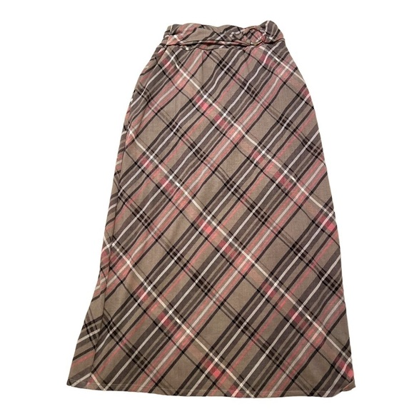 Robert Louis Maxi Skirt Gray Pink Plaid - Picture 1 of 10